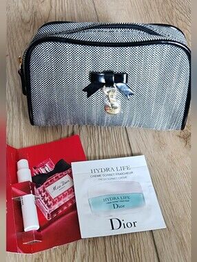 New Dior Black/white Mini Cosmetic Bag/ Coin Purse + 2 Samples Gift